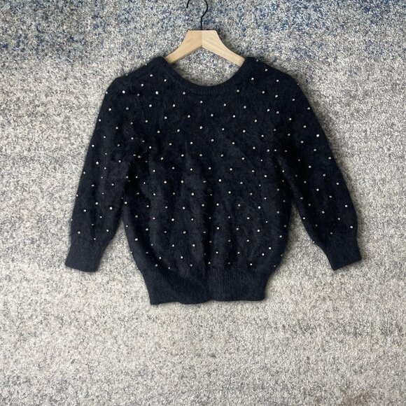 ba&sh Sweater Womens XS Black Angora Blend Deep Scoop Back Rhinestone Studded - Picture 1 of 10